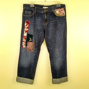 CAbi Patchwork Boyfriend Denim Jean Capris Size 4